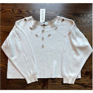 Ivory Cropped Boxy Sweater With Cutouts Size M by Wildfox Rancho NEW WITH TAGS